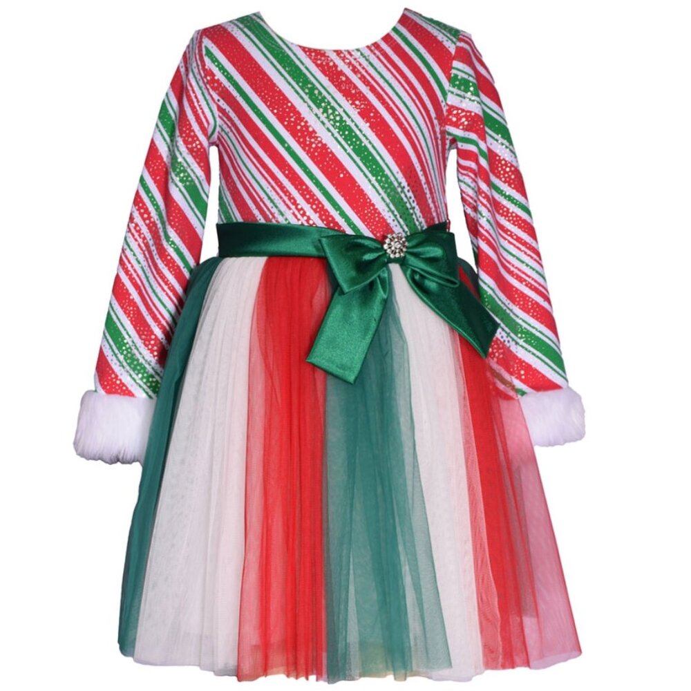 New Bonnie Jean Girls 2T-10 Candy Cane Stripe Christmas Dress